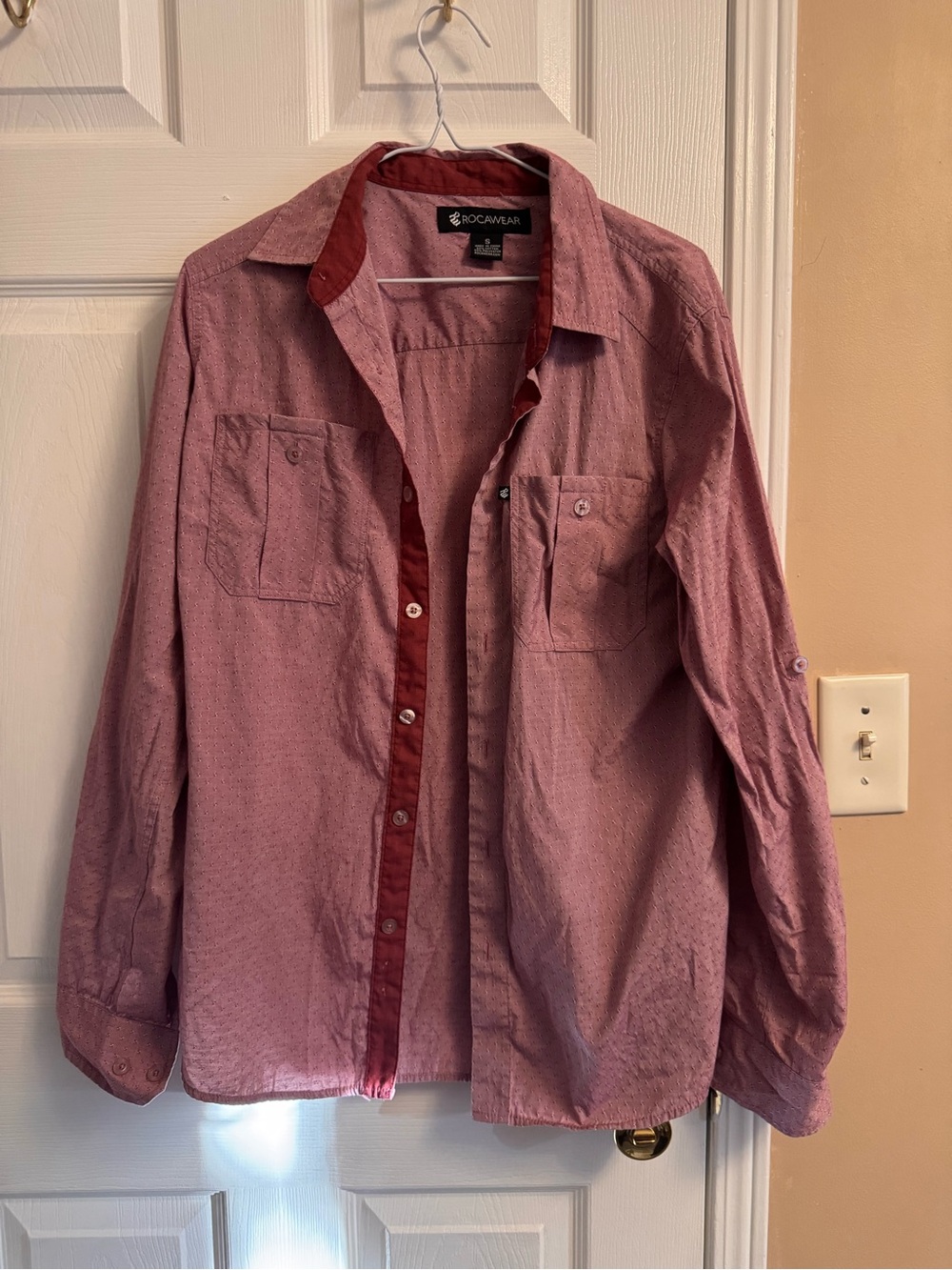 Rocawear Pink Textured Button-Up Shirt with Rust Trim